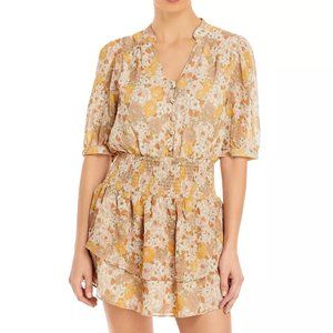 AQUA RETRO FLORAL PRINT SMOCKED DRESS, NWT